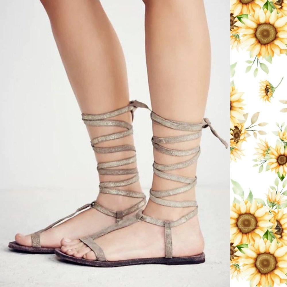 Free People Dahlia Sunkissed Metallic Leather Lace-Up Sandals Size 7